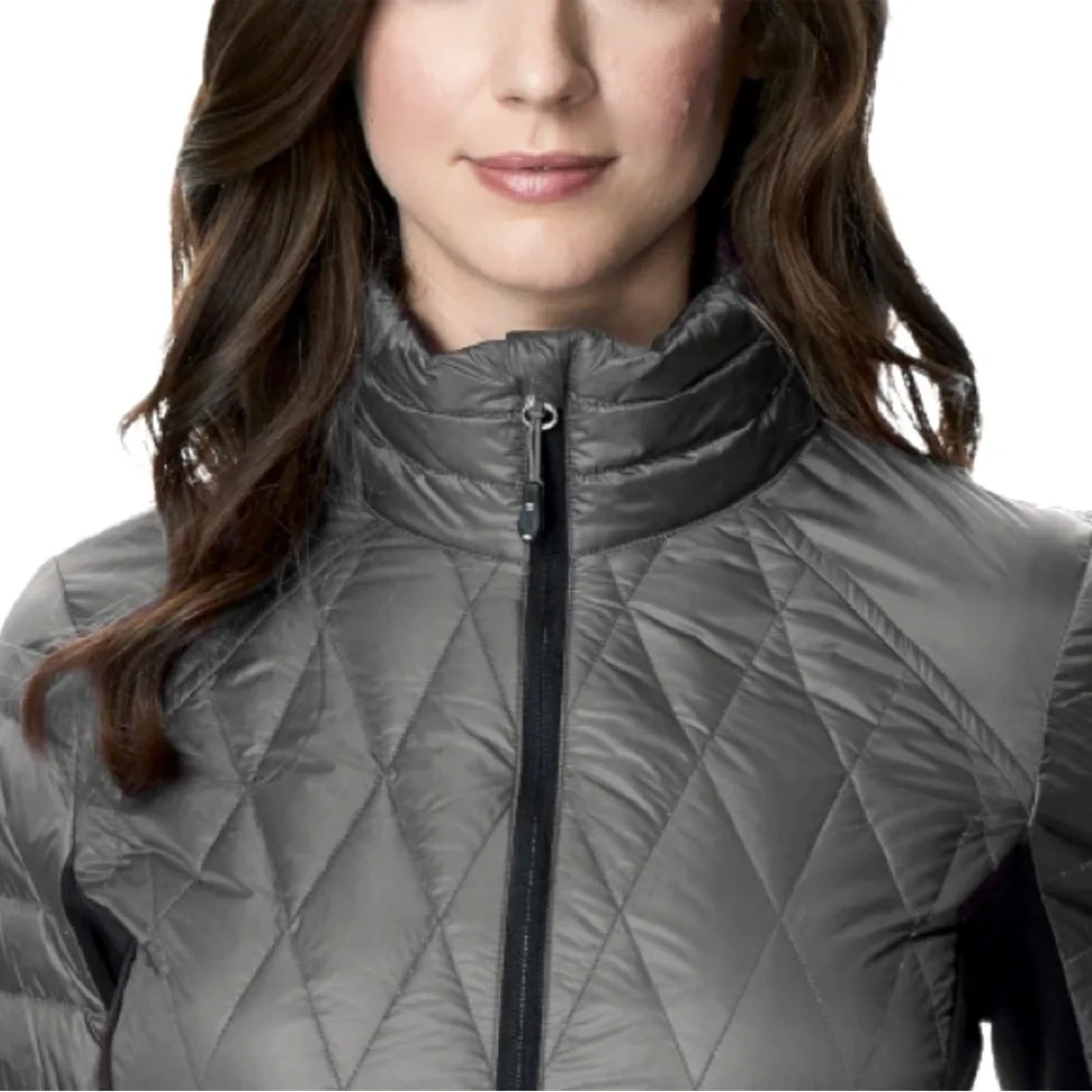 32 Degrees Mixed Media Soft Packable High Neck Down Jacket Coat Gray Black S - Picture 3 of 9
